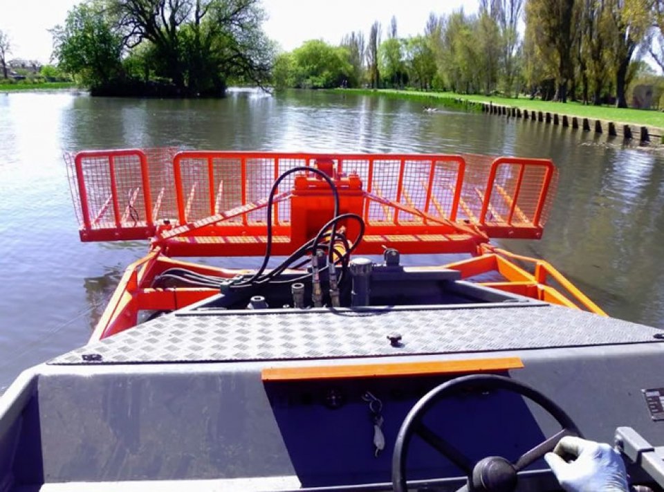 Pond Weed Cutting Using Workboats
